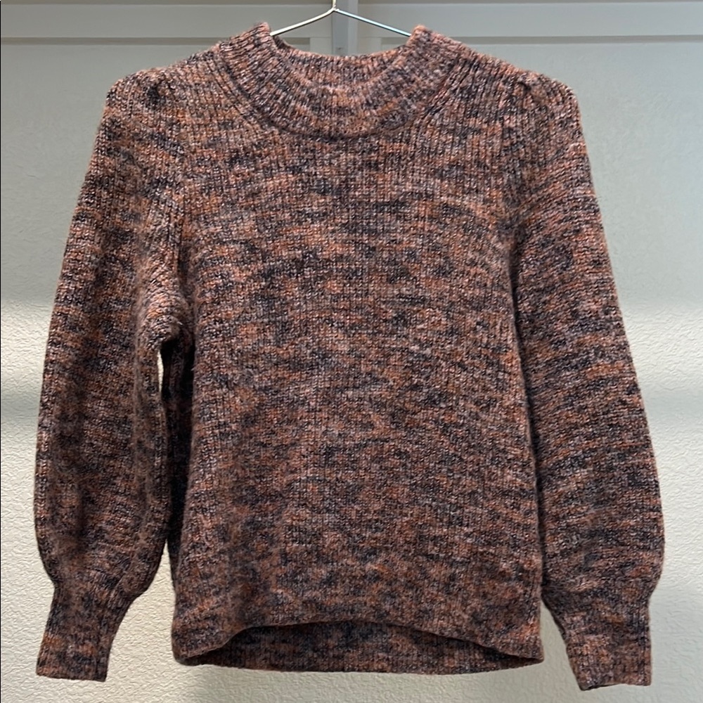 Madewell Brown and Black Crew Neck Sweater with Balloon Sleeves